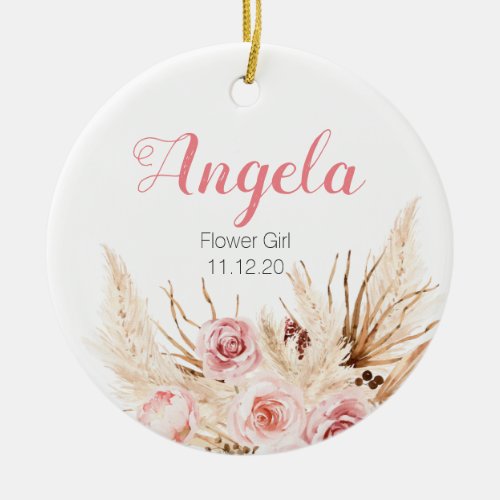 Personalized Floral Pampas Grass Flower Girl  Ceramic Ornament