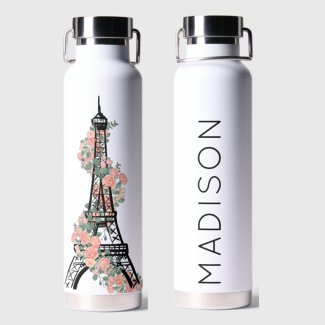 Personalized Floral Paris Eiffel Tower White