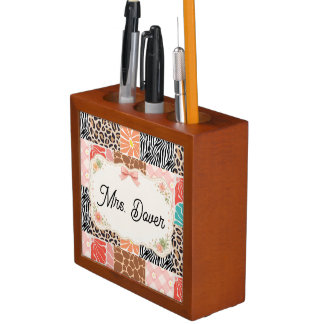 Personalized Floral Patchwork Teacher Desk Organizer