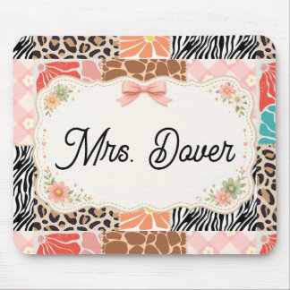 Personalized Floral Patchwork Teacher Mouse Pad