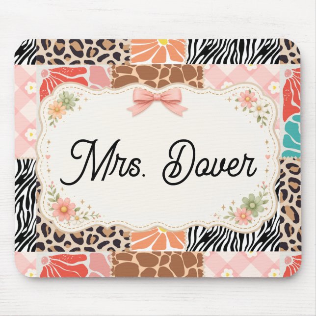 Personalized Floral Patchwork Teacher Mouse Pad (Front)