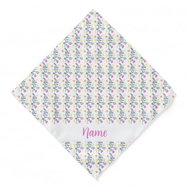 Personalized Floral Pattern Bandana – Custom Name  (Front)