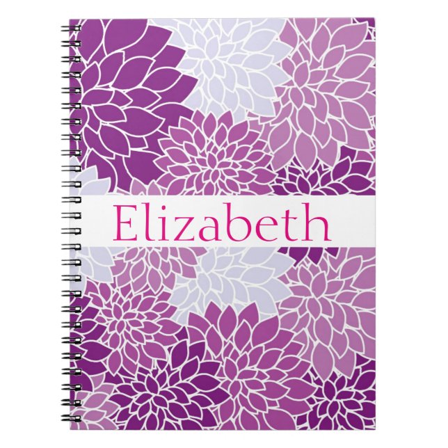 Personalized Floral Pattern Pink White Purple Notebook (Front)