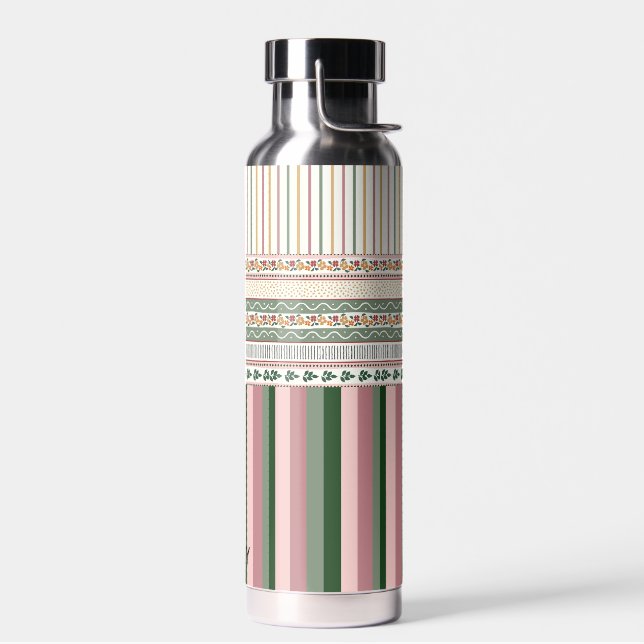 Personalized Floral Pattern Water Bottle with Name (Left)