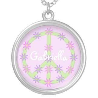 Personalized Floral Peace Sign Necklace