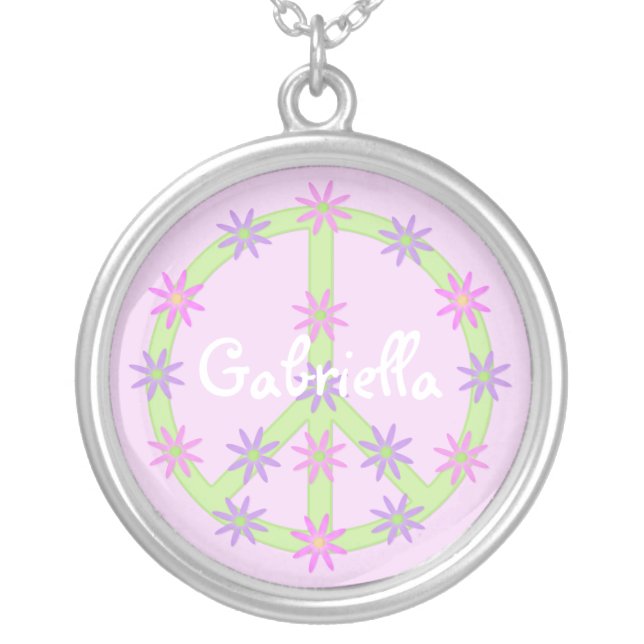 Personalized Floral Peace Sign Necklace (Front)