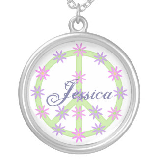 Personalized Floral Peace Sign Necklace