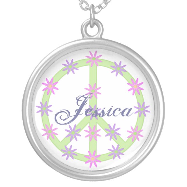 Personalized Floral Peace Sign Necklace (Front)