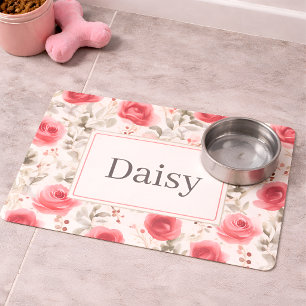 Personalized Floral Pet Feeding Mat