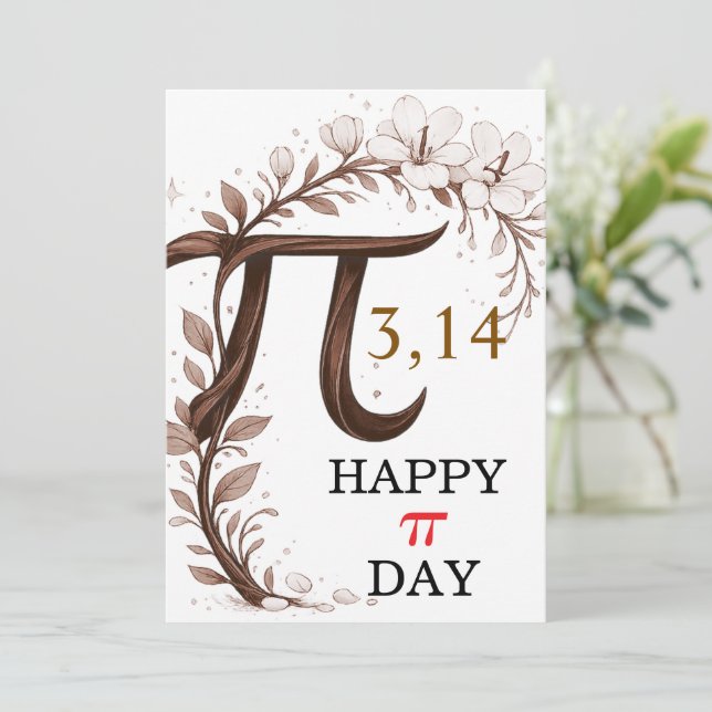 Personalized Floral Pi Day Card, Elegant Math gift (Standing Front)