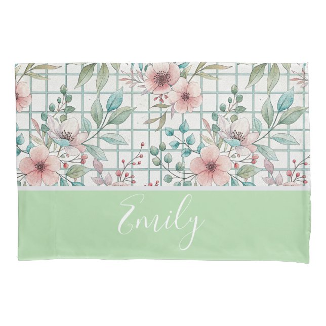 Personalized Floral  Pillow Case (Front)