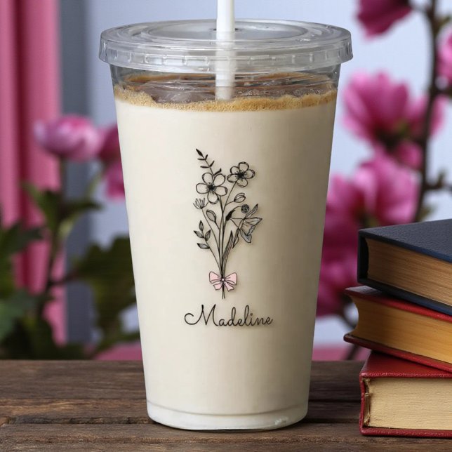 Personalized Floral Pink Bow For Bridesmaid Acrylic Tumbler (Creator Uploaded)