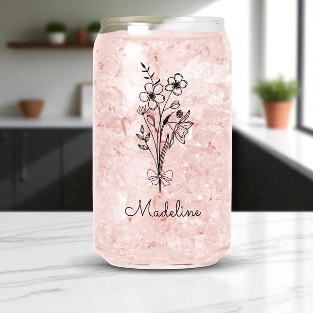 Personalized Floral Pink Bow For Bridesmaid Can Glass (Creator Uploaded)