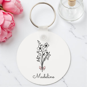 Personalized Floral Pink Bow For Bridesmaid Keychain