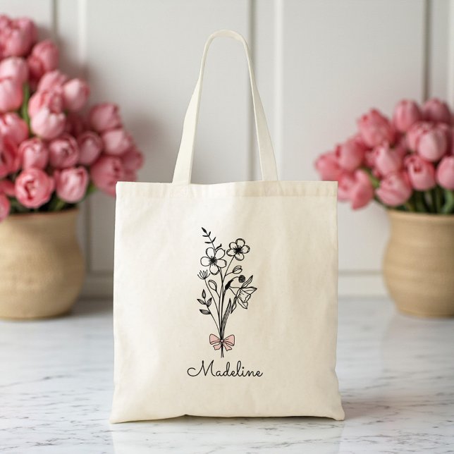 Personalized Floral Pink Bow For Bridesmaid Tote Bag (Creator Uploaded)