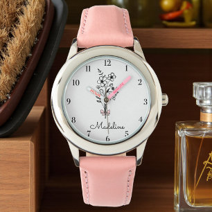 Personalized Floral Pink Bow For Girls Watch