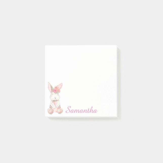 Personalized Floral Pink Bunny Notes (Front)