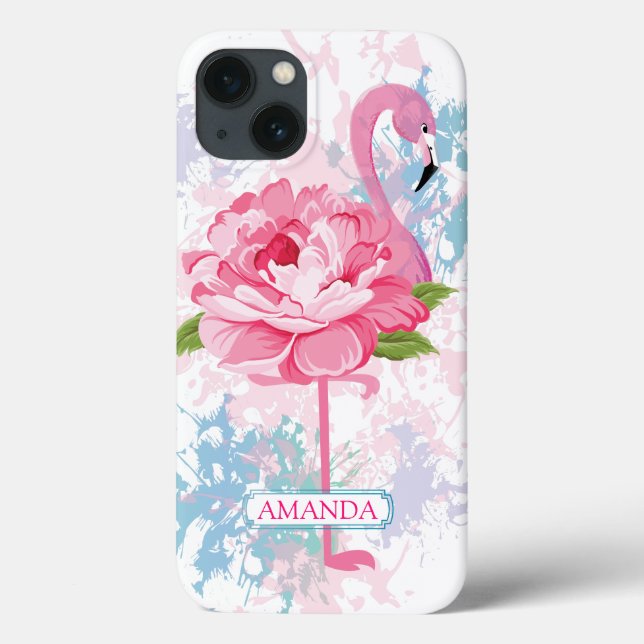 Personalized Floral Pink flamingo design Case-Mate iPhone Case (Back)