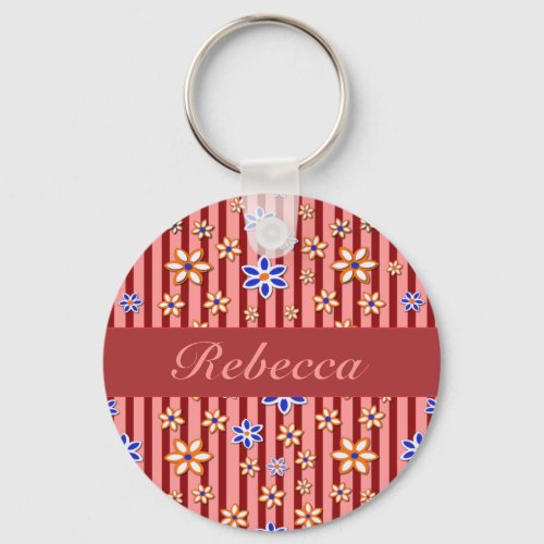 Personalized Floral pink red blue orange pattern Keychain