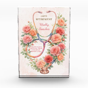 Personalized Floral Pink Rose Stethoscope  Acrylic Award