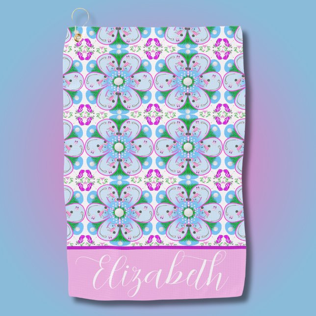Personalized Floral Pink Women's Golf Pattern Golf Towel (Creator Uploaded)