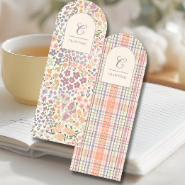 Personalized Floral & Plaid Monogram Bookmark