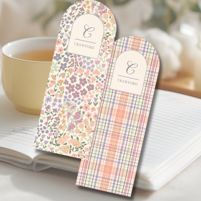 Personalized Floral & Plaid Monogram Bookmark (Personalized Floral & Plaid Bookmark – Custom Name & Initial)