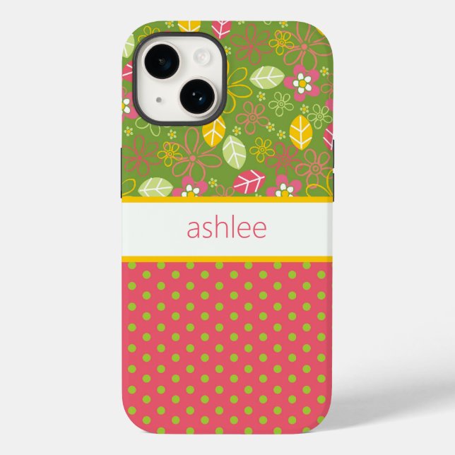 Personalized Floral & Polka Dots Phone Case (Back)