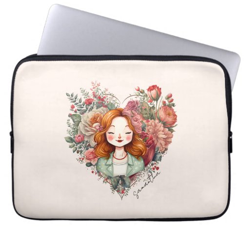 Personalized Floral Pretty Lady Laptop Sleeve