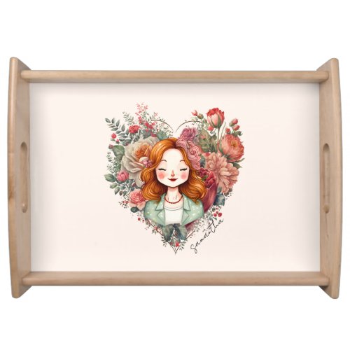 Personalized Floral Pretty Lady Serving Tray