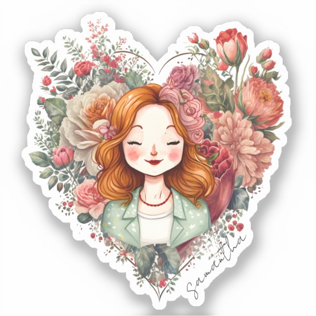 Personalized Floral Pretty Lady Sticker (Front)