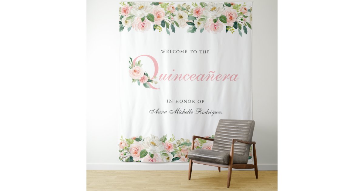 Personalized Floral Quinceanera Photo Backdrop | Zazzle.com