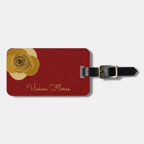 Personalized Floral Red Glitter  Gold Rose Flower Luggage Tag