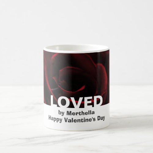 Personalized Floral Red Rose LOVED Valentines Coffee Mug