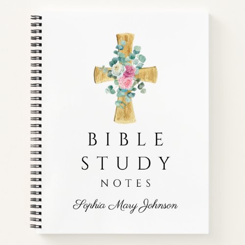Personalized Floral Religious Cross Notebook