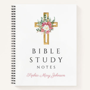 Personalized Floral Religious Cross Notebook