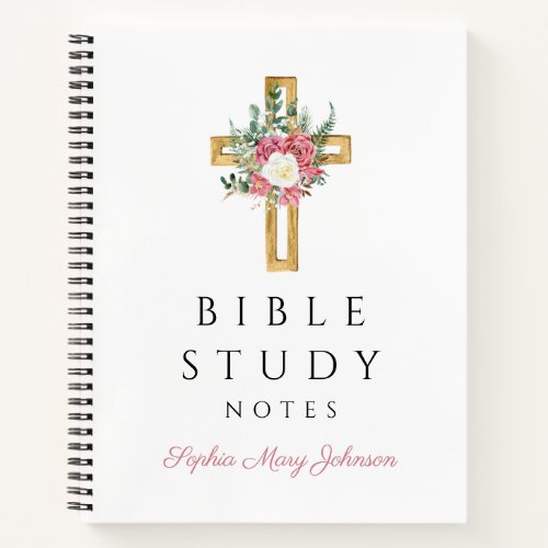 Personalized Floral Religious Cross Notebook