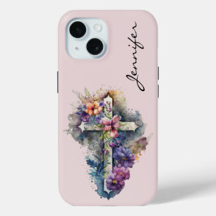 Personalized Floral Religious iPhone 15 Phone Case