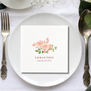 Personalized Floral Rose Blush Wedding Paper Napkins