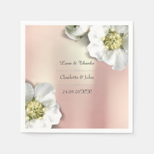 Personalized Floral Rose Gold Metallic White Paper Napkins