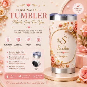 Personalized Floral Rose Tumbler Custom Name