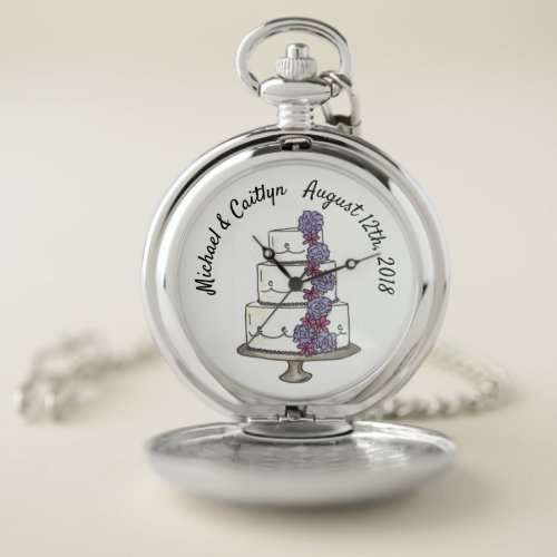 Personalized Floral Rose Wedding Cake Engagement Pocket Watch