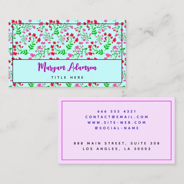 Personalized Floral Roses, Elegant Pink Calling Card (Front/Back)