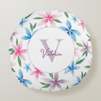 Personalized Floral Round Pillow