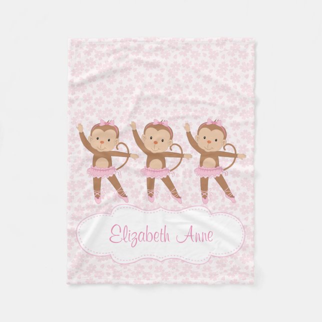 Personalized Floral Safari Ballerina Fleece Blanket (Front)