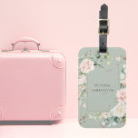 Personalized Floral Sage Green Watercolor Gold Luggage Tag<br><div class="desc">Gorgeous gold splashes of faux glitter with pink blush delicate flowers on a sage green background. This luggage tag is perfect for the feminine woman.  So chic and sophisticated just like her.  Such an elegant design.  I’ve enjoyed creating this design for you. Zazzle guarantees 100% customer service and satisfaction.</div>