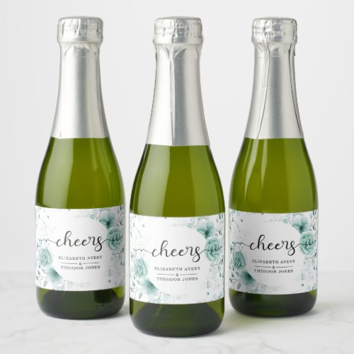 Personalized Floral sage greens Wedding Sparkling Wine Label