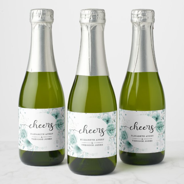 Personalized Floral sage greens Wedding Sparkling Wine Label (Bottles)