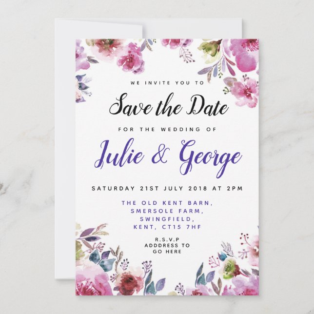 Personalized Floral Save the Date Invitation (Front)