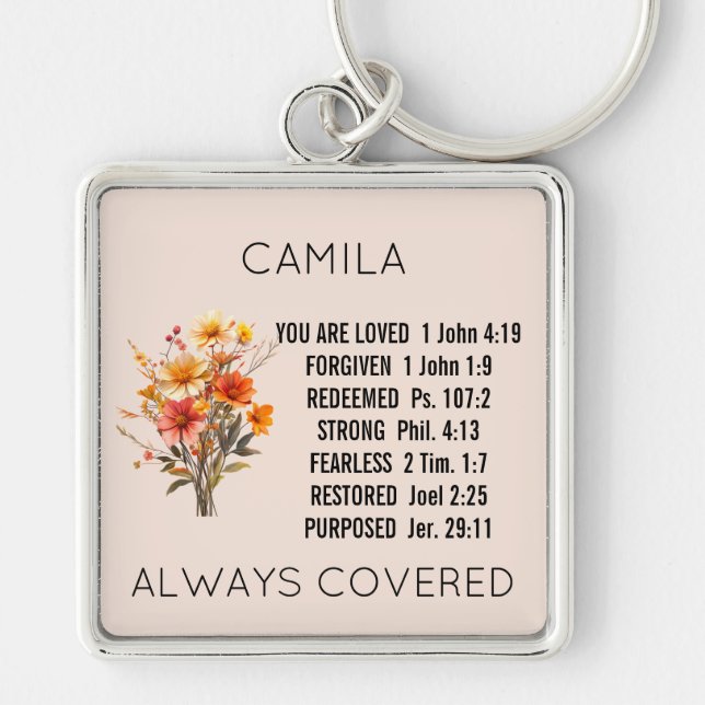 Personalized Floral Scripture Keychain (Front)